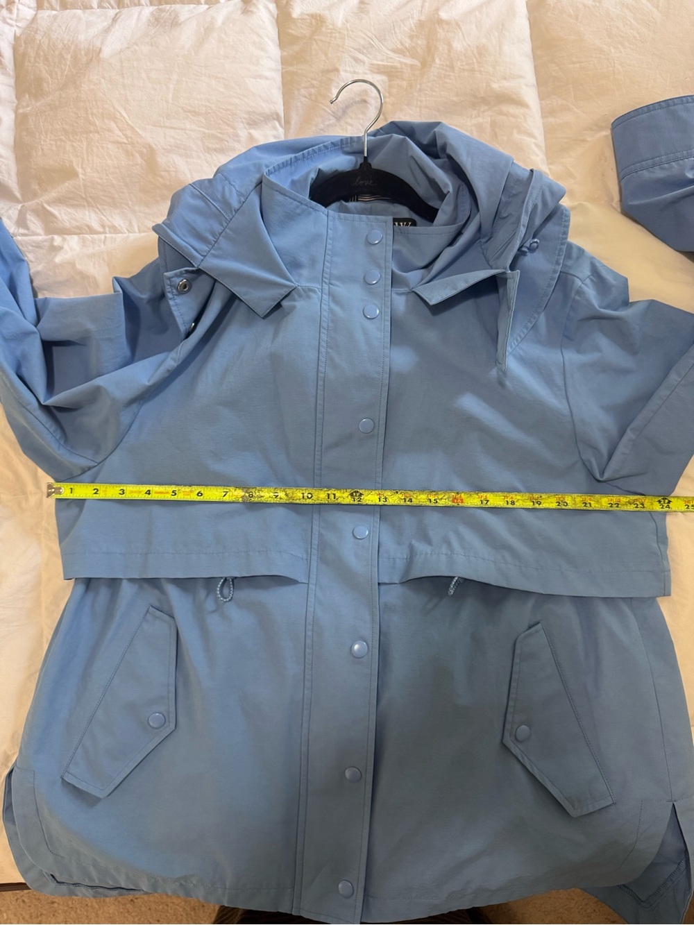 J.Crew Re-Imagined Women’s Blue Hooded Rain Coat Snap/Zip Mid-Length M - Picture 10 of 15
